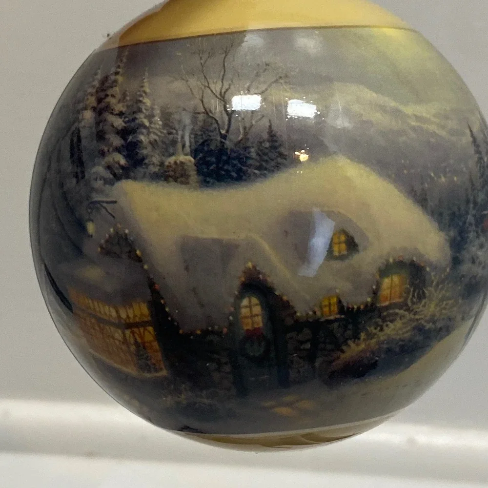 Thomas Kinkade Limited Edition‎ 2011 Holiday Ornament Winter Cottage Scene Glass